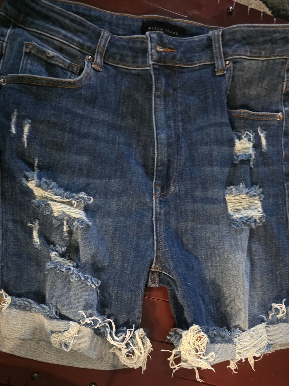 Risen Distressed Blue Denim Jean Shorts Classic Casual
